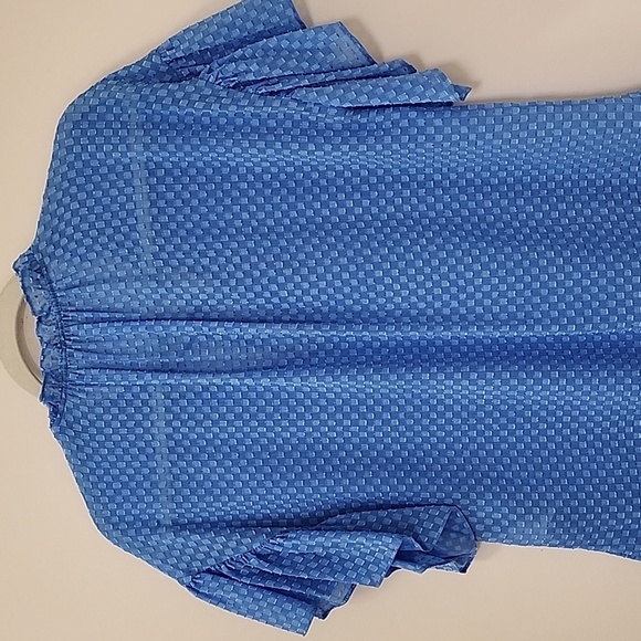 Alice + Olivia Julius Ruffle Peasant Blouse Blue Top Solid  Swiss Dot Ties  XS - Picture 16 of 17